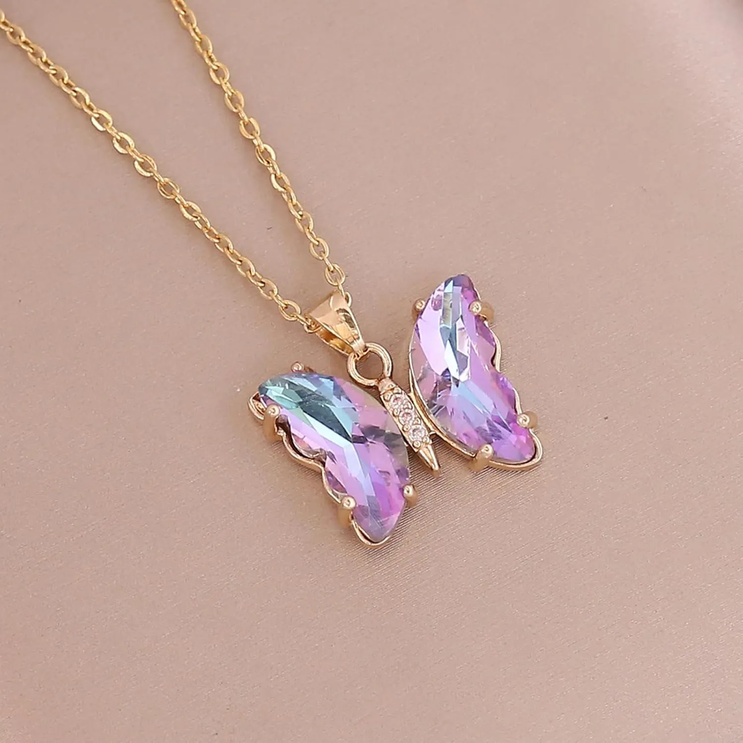 MIFYNN Butterfly Necklace for Women 14K Gold Butterfly Necklace Crystal Butterfly Choker Necklace Rhinestone Pendant Necklace Jewelry Gift for Birthday