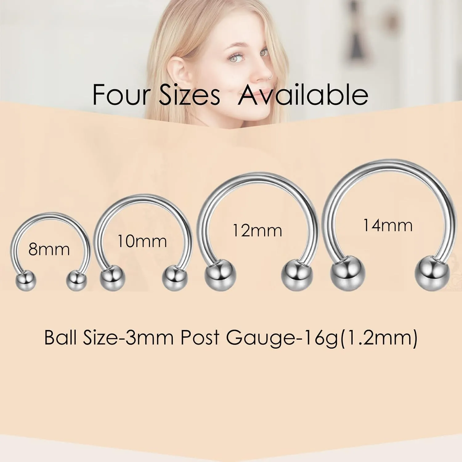 MILACOLATO 16g Septum Rings for Women Men | Implant Grade G23 Titanium Septum Ring | Internally Threaded Horseshoe Circular Barbell Piercing Jewelry for Nose Lip Tragus Eyebrow Helix Daith | 2pcs