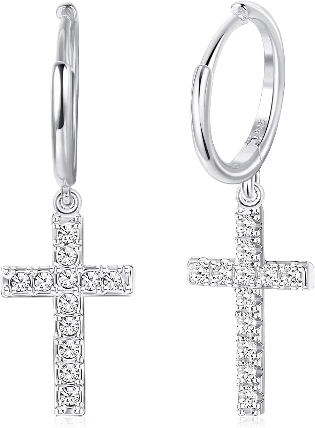 MILACOLATO 925 Sterling Silver Hoop Earrings for Women 18K Gold Silver Plated Drop Dangle Hoop Earrings with Charms Cross Spike Moon Star Paperclip Link Statement Earrings Convertible Link Huggie Earrings Hypoallergenic