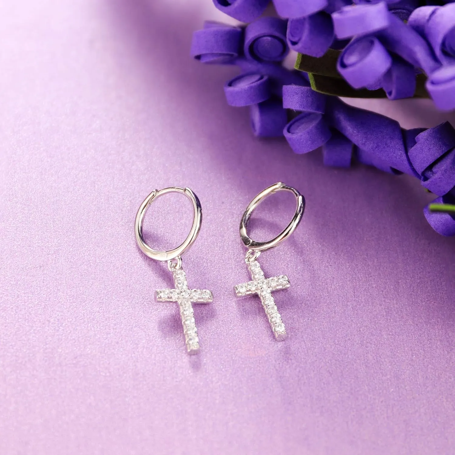 MILACOLATO 925 Sterling Silver Hoop Earrings for Women 18K Gold Silver Plated Drop Dangle Hoop Earrings with Charms Cross Spike Moon Star Paperclip Link Statement Earrings Convertible Link Huggie Earrings Hypoallergenic
