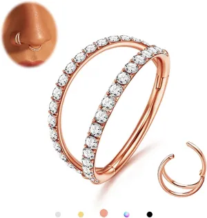 MILACOLATO G23 Titanium Nose Rings Hoops 16G 18G 20G Double Hoop Septum Click Nose Rings Lip Rook Lobe Tragus Helix Cartilage Daith Conch Earrings Clear CZ Paved Nose Piercing Jewelry for Women Men
