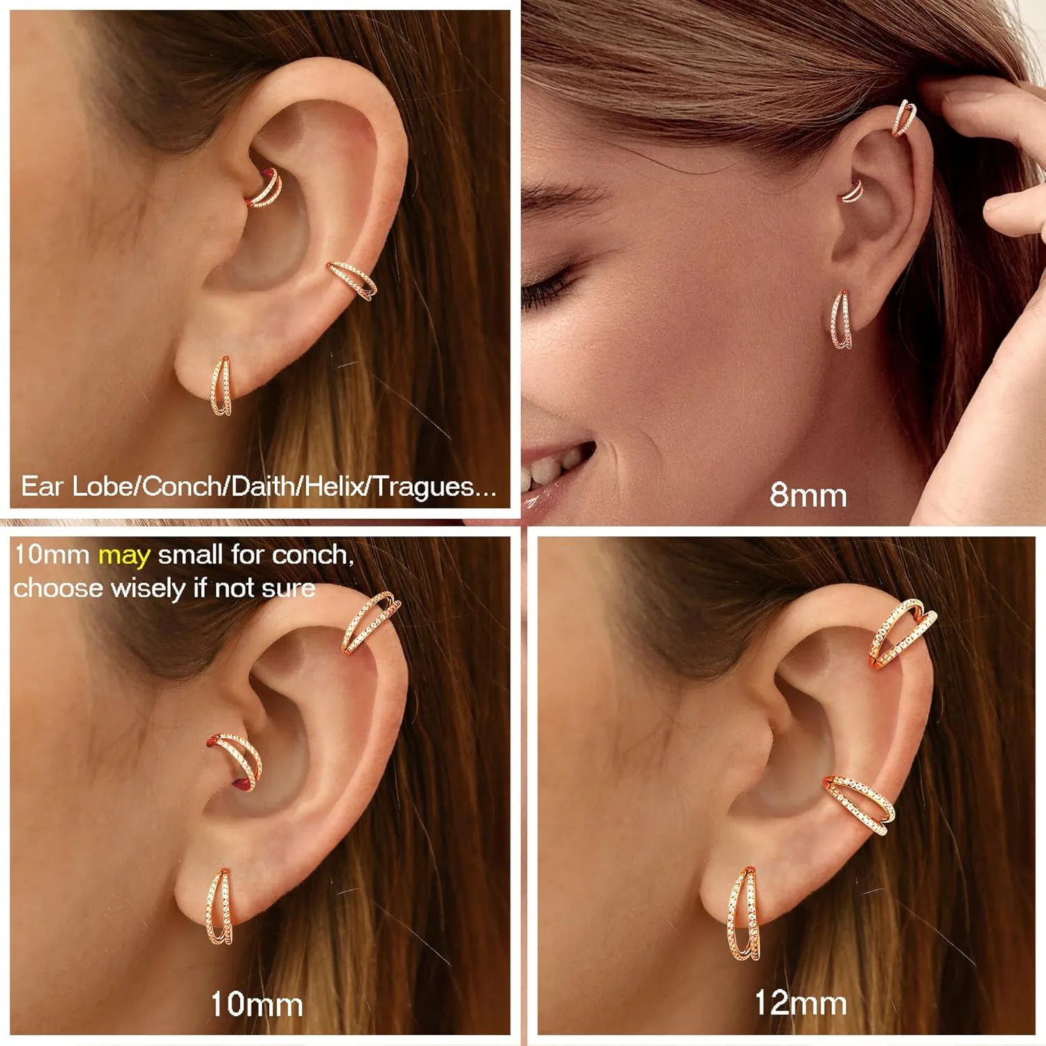 MILACOLATO G23 Titanium Nose Rings Hoops 16G 18G 20G Double Hoop Septum Click Nose Rings Lip Rook Lobe Tragus Helix Cartilage Daith Conch Earrings Clear CZ Paved Nose Piercing Jewelry for Women Men