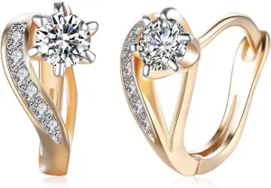 Milanlua Rhinestone Huggie Earrings Clasp Earrings Gold Plated Small Huggie Hoop Earrings Bridal Earrings For Wedding Lightweight Hoops for Women
