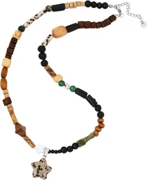 MINACHI Irregular Wooden Beads Choker Necklace, Stoned Star Pendant, Bohemian Chunky Costume Jewelry for Women