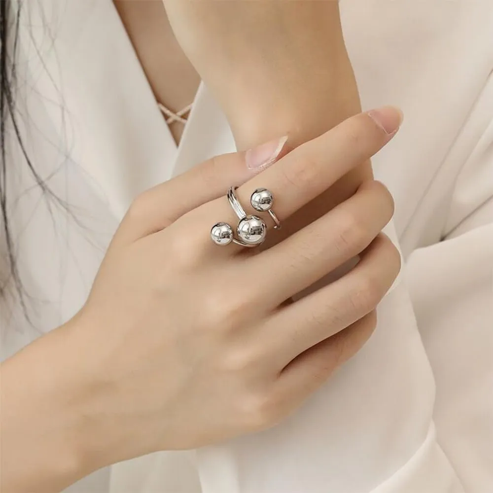 Minimalist Ball Statement Ring for Women Girls Silver Gold Plated Layered 3 Round Balls Open Wrap Finger Rings Comfort Fit Boho Geometric Unique Christmas Party Jewelry Gift Wedding Halloween Size 8