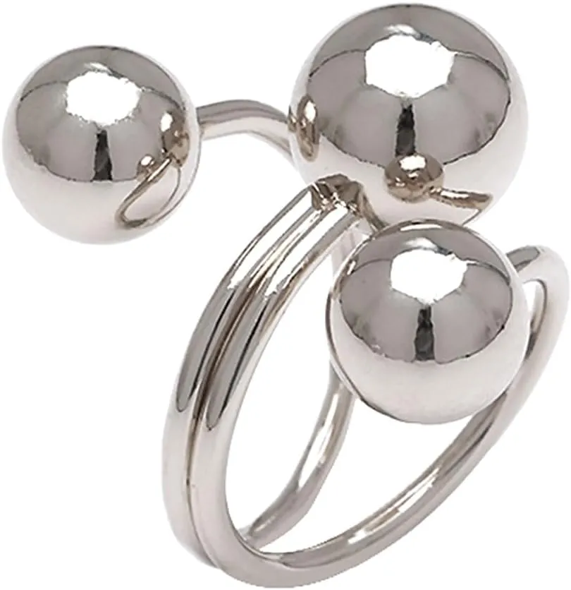 Minimalist Ball Statement Ring for Women Girls Silver Gold Plated Layered 3 Round Balls Open Wrap Finger Rings Comfort Fit Boho Geometric Unique Christmas Party Jewelry Gift Wedding Halloween Size 8