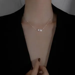 Mnyixsi Dainty Silver Necklace for Women White Gold Six Star Necklace Paperclip Pendant Necklace Cute Gold CZ Star Pendant Necklace Simple Choker Necklaces for Women Platinum Jewelry Gifts