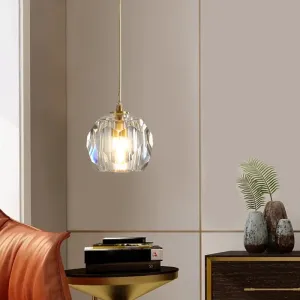 Modern Crystal Pendant Light with Dome Shade, Brass Staircase Suspension Fixture