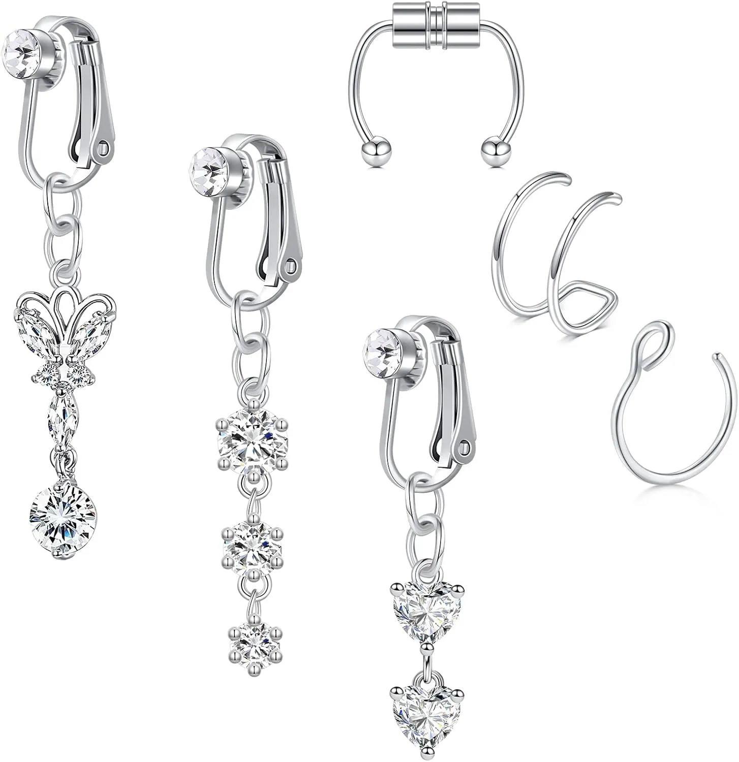 MODRSA Fake Belly Piercing Fake Belly Ring Fake Belly Button Ring Fake Belly Rings Fake Belly Button Piercing Clip on Belly Button Rings Silver Gold