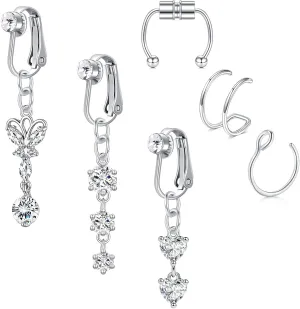 MODRSA Fake Belly Piercing Fake Belly Ring Fake Belly Button Ring Fake Belly Rings Fake Belly Button Piercing Clip on Belly Button Rings Silver Gold