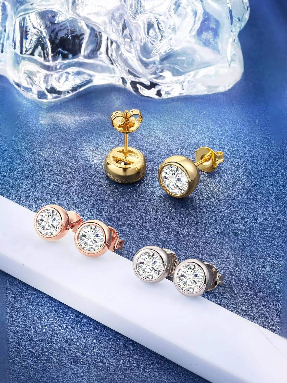 Moissanite Diamond Stud Earrings, 1-2 Carat D Color VVS1 Clarity, Hypoallergenic 925 Sterling Silver with 18K Gold Plating, for Women & Men, Professional Lab Created, GRA Certified Luxury Jewelry Gift