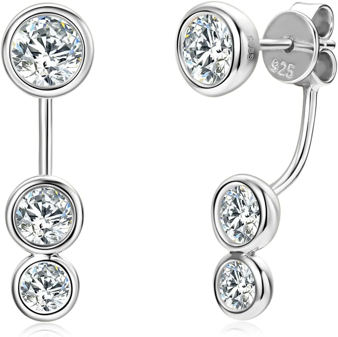 Moissanite Earrings for Women 925 Sterling Silver 0.96CT-2CT Moissanite Detachable Ear Jackets Two Wearable Stud Earrings Hypoallergenic Jewelry Gifts