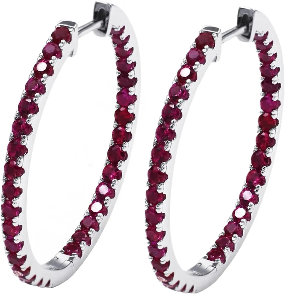 Moissanite Hoop Earrings for Women, D Color VVS1 Round Cut Moissanite Earrings, S925 Sterling Silver Large Huggie Hoop Earrings with 18K White Gold Plated