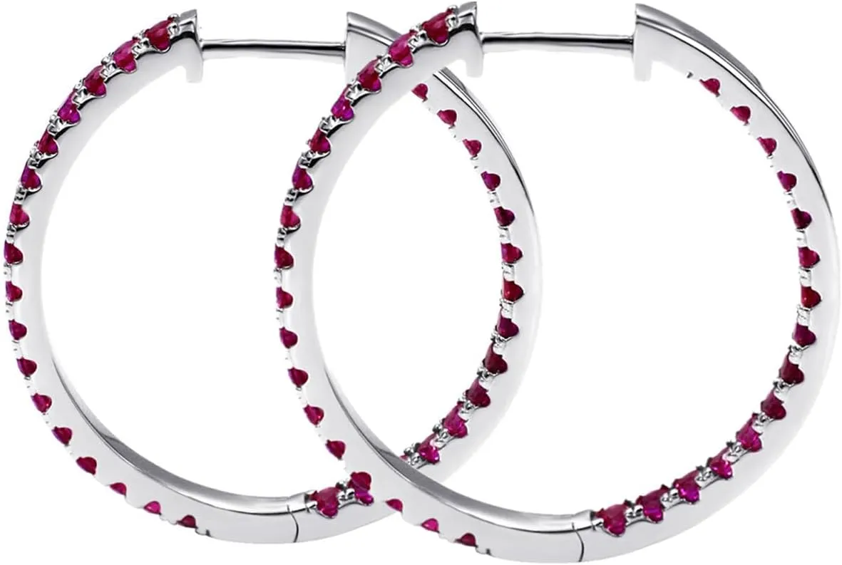 Moissanite Hoop Earrings for Women, D Color VVS1 Round Cut Moissanite Earrings, S925 Sterling Silver Large Huggie Hoop Earrings with 18K White Gold Plated