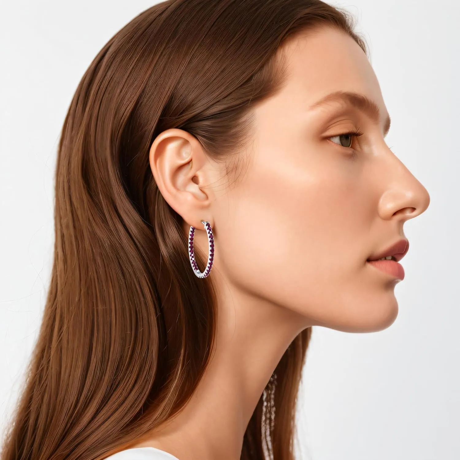 Moissanite Hoop Earrings for Women, D Color VVS1 Round Cut Moissanite Earrings, S925 Sterling Silver Large Huggie Hoop Earrings with 18K White Gold Plated