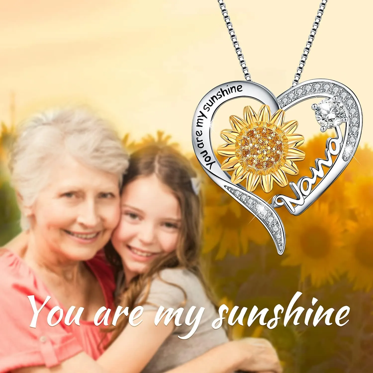 Mom Daughter Sister Nana Necklace S925 Sterling Silver Sunflower You are My Sunshine Love Heart Infinity Pendant Necklaces Bracelet Jewelry Suit Birthday Gifts for Women