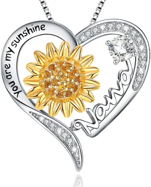 Mom Daughter Sister Nana Necklace S925 Sterling Silver Sunflower You are My Sunshine Love Heart Infinity Pendant Necklaces Bracelet Jewelry Suit Birthday Gifts for Women