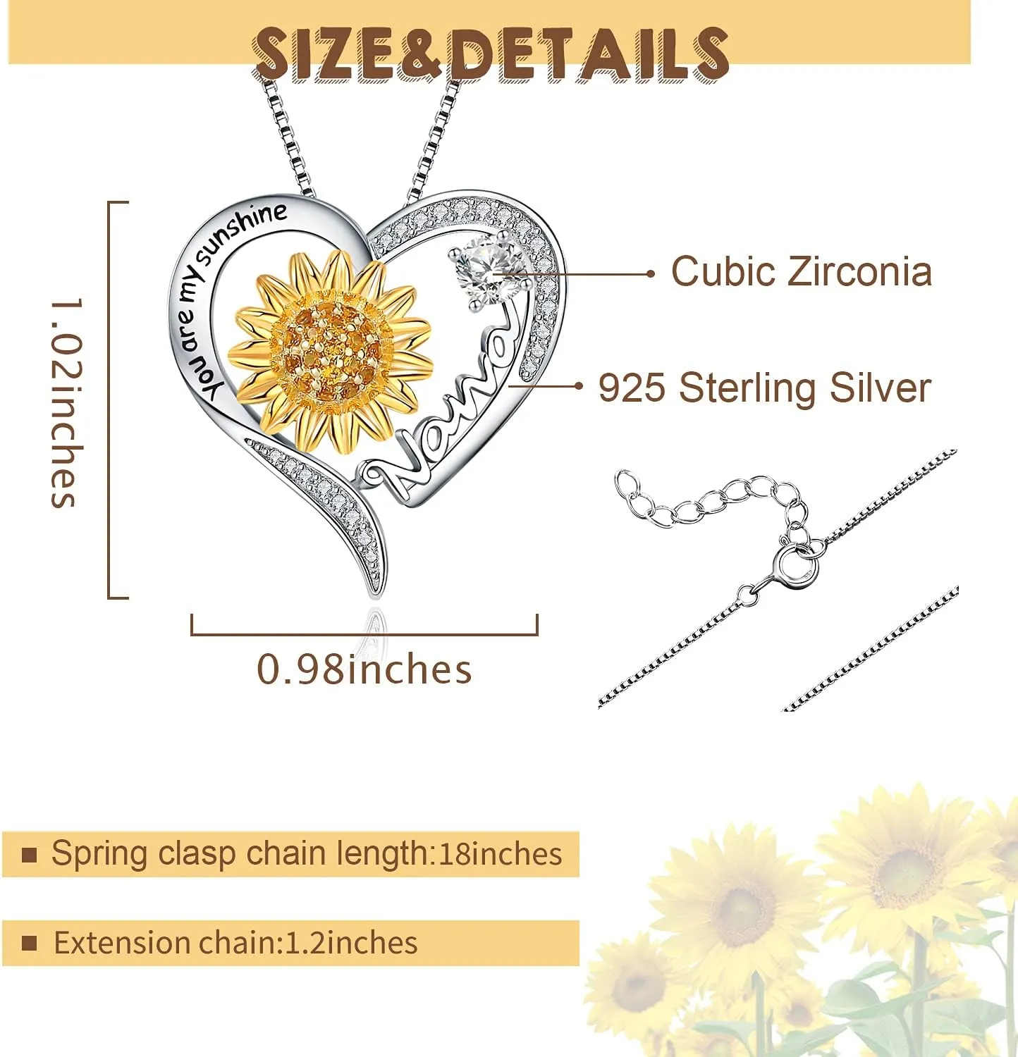 Mom Daughter Sister Nana Necklace S925 Sterling Silver Sunflower You are My Sunshine Love Heart Infinity Pendant Necklaces Bracelet Jewelry Suit Birthday Gifts for Women