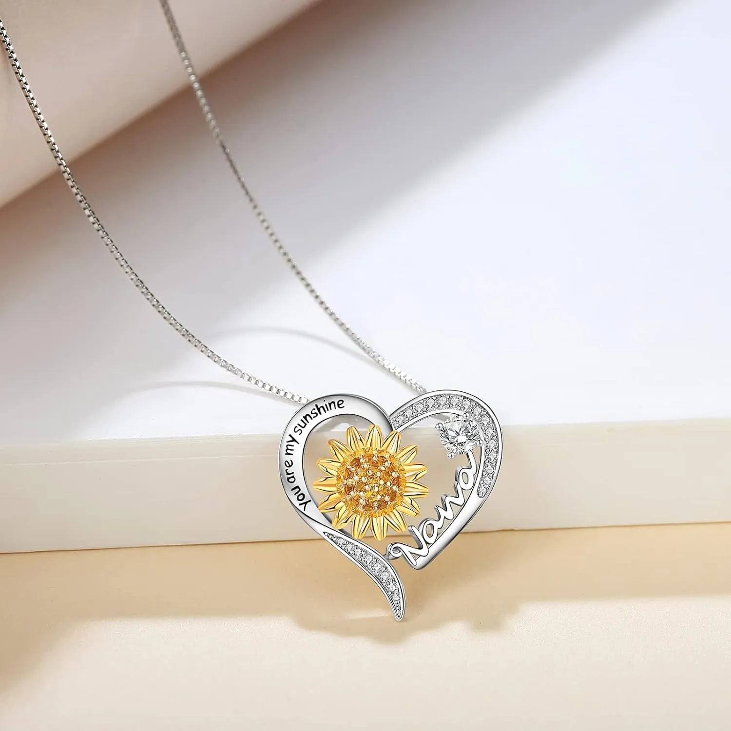 Mom Daughter Sister Nana Necklace S925 Sterling Silver Sunflower You are My Sunshine Love Heart Infinity Pendant Necklaces Bracelet Jewelry Suit Birthday Gifts for Women