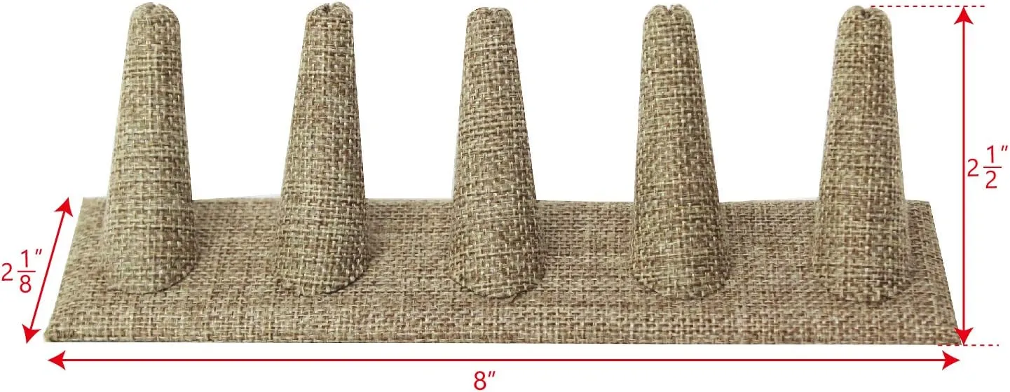 MOOCA 2 Pcs Set Ring Organizer for Showcase Display Drawer 5 Long Ring Storage Holder Jewelry Display Stands Showcase Jewelry Storage Counter, Burlap, 8 W x 2 1/8 D x 2 1/2 H in