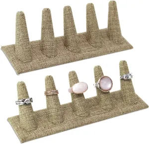MOOCA 2 Pcs Set Ring Organizer for Showcase Display Drawer 5 Long Ring Storage Holder Jewelry Display Stands Showcase Jewelry Storage Counter, Burlap, 8 W x 2 1/8 D x 2 1/2 H in