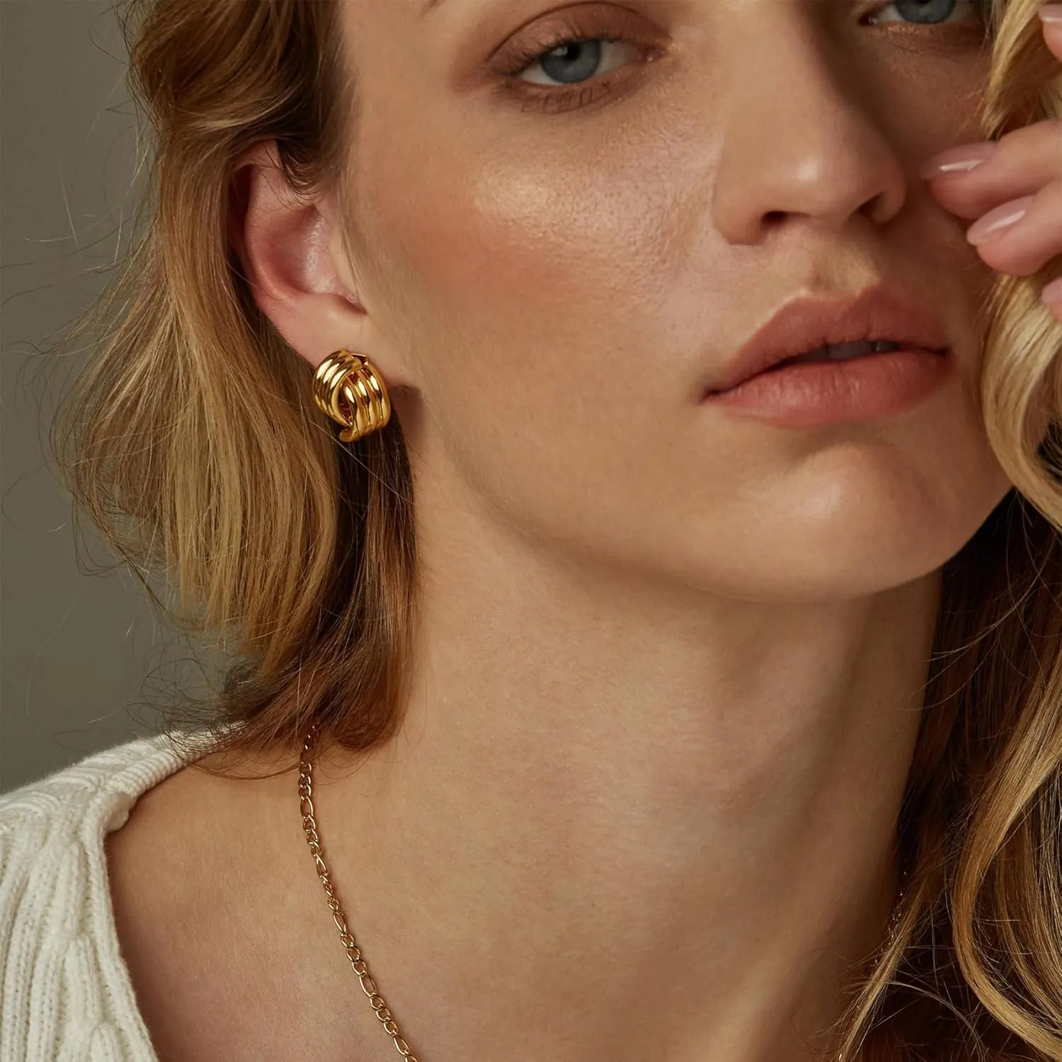 MOROTOLE Chunky Gold Earrings, Vintage Gold Statement Stud Earrings for Women Hypoallergenic Lightweight Trendy 18K Gold Knot Geometric Dangle Drop Earring Jewelry Gifts