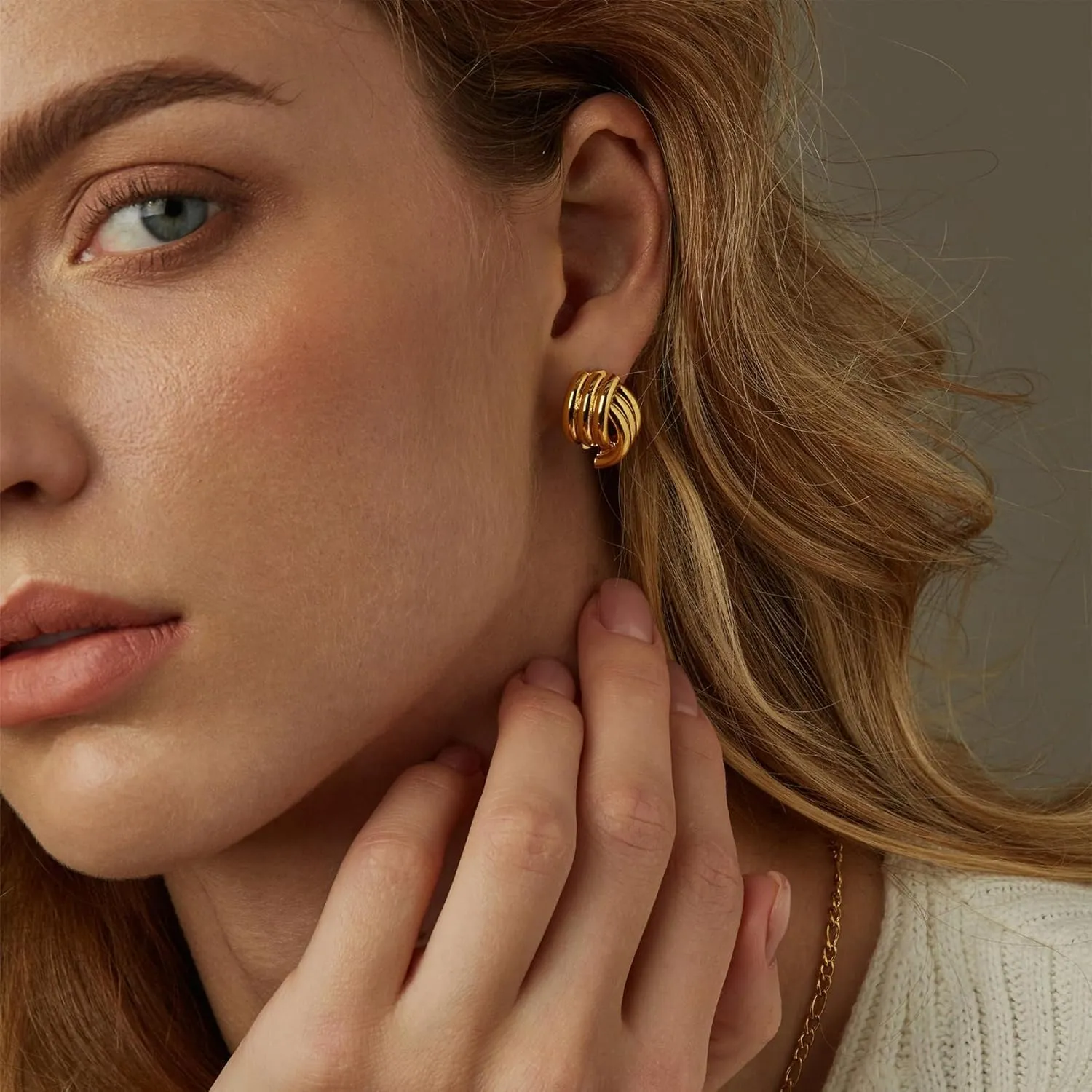 MOROTOLE Chunky Gold Earrings, Vintage Gold Statement Stud Earrings for Women Hypoallergenic Lightweight Trendy 18K Gold Knot Geometric Dangle Drop Earring Jewelry Gifts