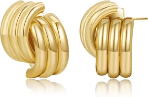 MOROTOLE Chunky Gold Earrings, Vintage Gold Statement Stud Earrings for Women Hypoallergenic Lightweight Trendy 18K Gold Knot Geometric Dangle Drop Earring Jewelry Gifts