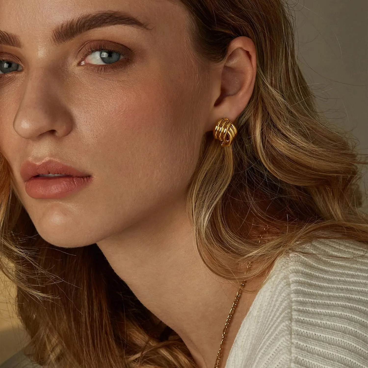 MOROTOLE Chunky Gold Earrings, Vintage Gold Statement Stud Earrings for Women Hypoallergenic Lightweight Trendy 18K Gold Knot Geometric Dangle Drop Earring Jewelry Gifts