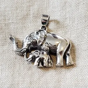 Mother and Baby Elephant .925 Sterling Silver Charm Pendant