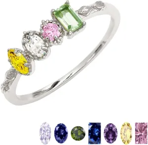 MOTICIUS Personalized Mothers Ring Custom Birthstone Rings for Women Custom Multiple Birthstones Ring Customized Mother Grandma Family Ring Promise Gifts for Engagements Wedding Anniversaries (Silver)