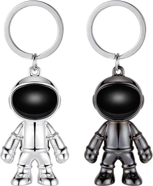 MTLEE Backpack Charms 2 Pieces Nasa Backpack Space Keychain Creative Astronaut Keychain Backback Decorations Black Silver Robot Keychains