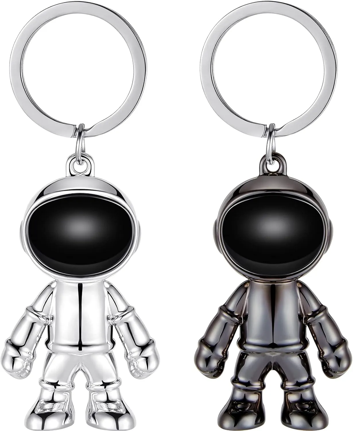 MTLEE Backpack Charms 2 Pieces Nasa Backpack Space Keychain Creative Astronaut Keychain Backback Decorations Black Silver Robot Keychains