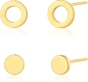 MTMY Gold Stud Earring for Women 2 Pairs of 14K Gold Plated Hypoallergenic Simple Small Stud Earring Set Tiny Bar, Circle, Heart, Triangle, Star, Crown, Flower Dainty Earrings Jewelry