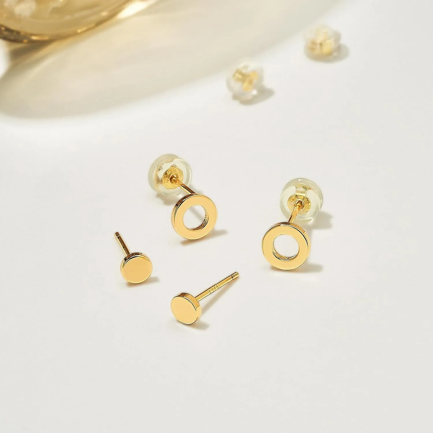 MTMY Gold Stud Earring for Women 2 Pairs of 14K Gold Plated Hypoallergenic Simple Small Stud Earring Set Tiny Bar, Circle, Heart, Triangle, Star, Crown, Flower Dainty Earrings Jewelry