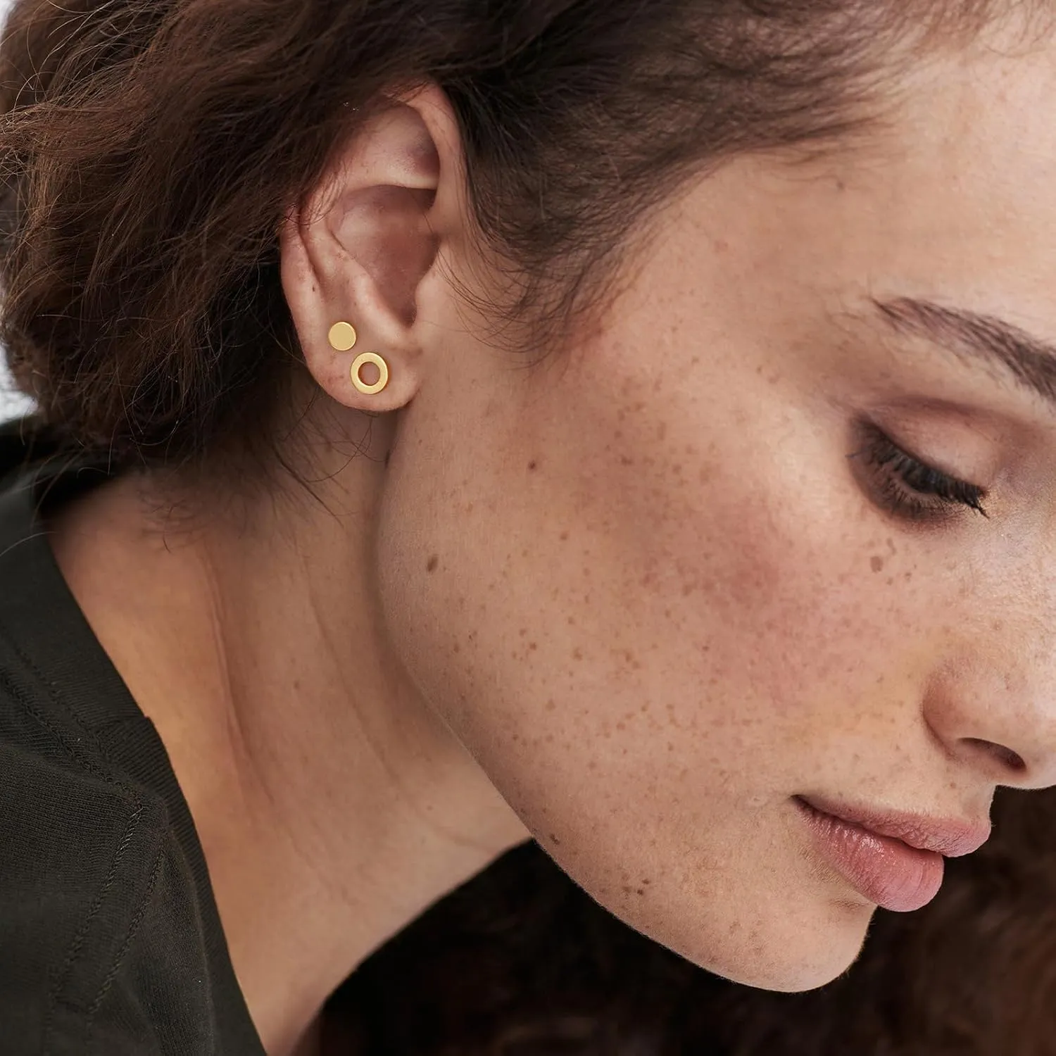MTMY Gold Stud Earring for Women 2 Pairs of 14K Gold Plated Hypoallergenic Simple Small Stud Earring Set Tiny Bar, Circle, Heart, Triangle, Star, Crown, Flower Dainty Earrings Jewelry