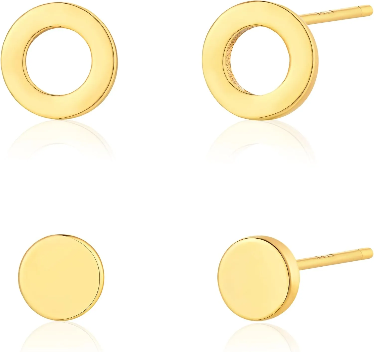 MTMY Gold Stud Earring for Women 2 Pairs of 14K Gold Plated Hypoallergenic Simple Small Stud Earring Set Tiny Bar, Circle, Heart, Triangle, Star, Crown, Flower Dainty Earrings Jewelry