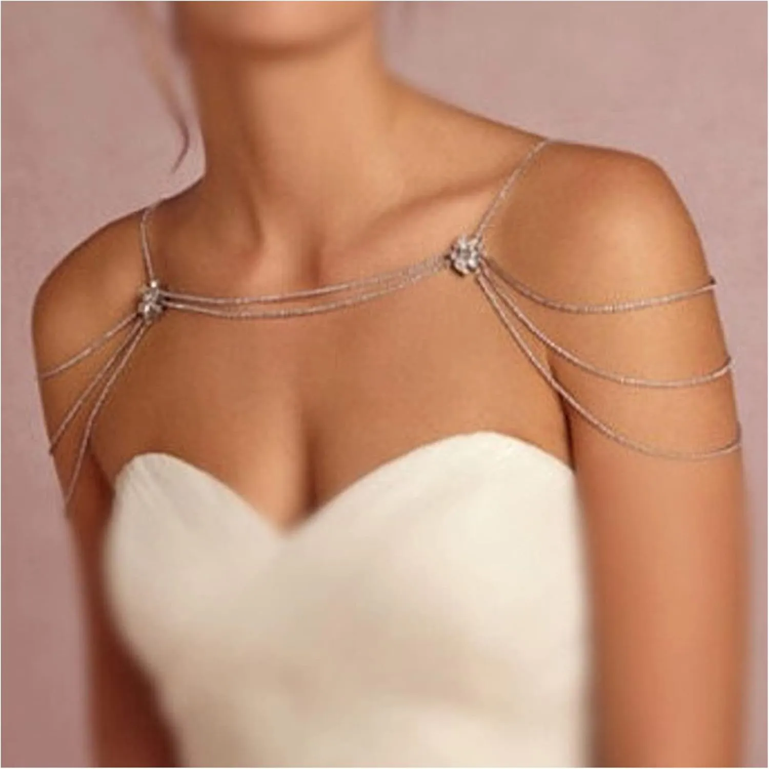 Multi-Layered Rhinestone Shoulder Chain Jewelry Crystal Tassel Backdrop Back Chain Necklace Bridal Wedding Flower Rhinestone Body Chains Arm Chain Jewelry for Women