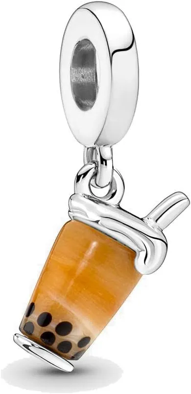 Murano Glass Bubble Tea Dangle Charm 925 Sterling Silver Pendant,Jewelry Beads Gifts for Women Bracelet&Necklace