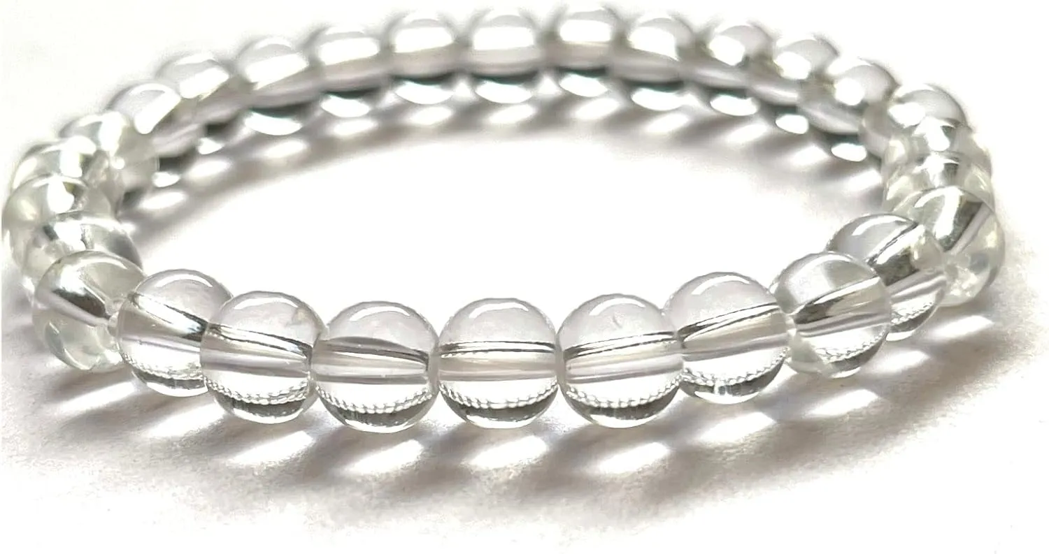 NAISHA Healing Gemstone Crystal/Sphatik Beaded Bracelets for Women, Men, and Teens - Large Sizes - 7 inch Round Beads