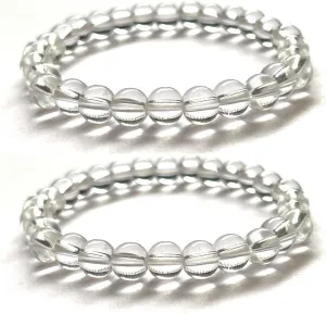 NAISHA Healing Gemstone Crystal/Sphatik Beaded Bracelets For Women, Men, and Teens - Small, Medium, Large Sizes - (Pack of 2), 7 inch Round Beads