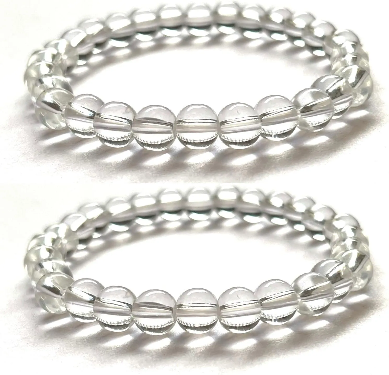 NAISHA Healing Gemstone Crystal/Sphatik Beaded Bracelets For Women, Men, and Teens - Small, Medium, Large Sizes - (Pack of 2), 7 inch Round Beads