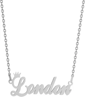 Name Necklace,Women Dainty Tiny Initial Letter Crown Name Pendant Necklace Personalized Script Nameplate Necklace Jewelry Gifts for Women Teen Girls