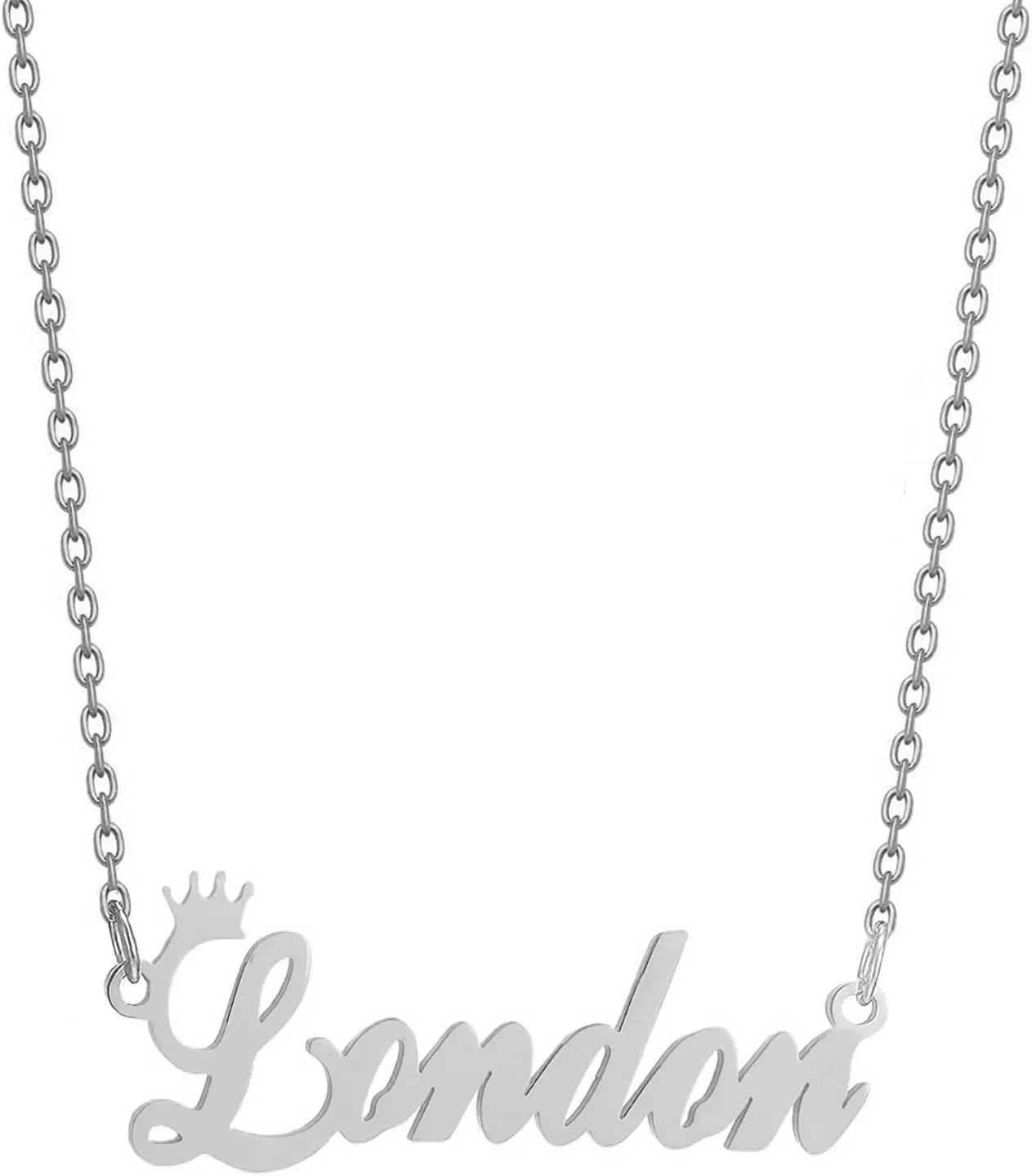 Name Necklace,Women Dainty Tiny Initial Letter Crown Name Pendant Necklace Personalized Script Nameplate Necklace Jewelry Gifts for Women Teen Girls