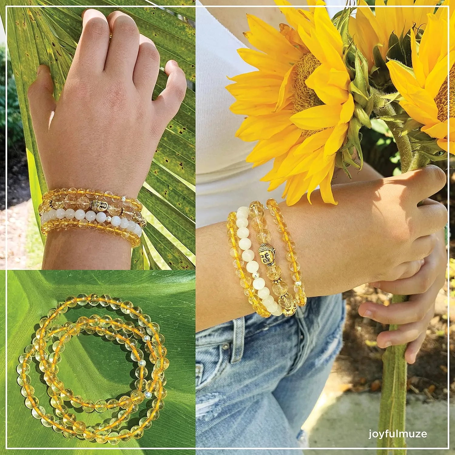 Natural Citrine Quartz Bracelet, Stretchy Round Yellow Gemstone, Handmade Premium Jewelry for Women Man Girls, Chakra Energy Bracelets, Birthday Gifts, 6.5"- 7.5" inch, 6mm