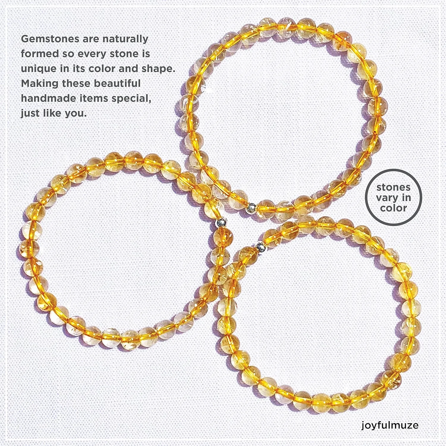 Natural Citrine Quartz Bracelet, Stretchy Round Yellow Gemstone, Handmade Premium Jewelry for Women Man Girls, Chakra Energy Bracelets, Birthday Gifts, 6.5"- 7.5" inch, 6mm
