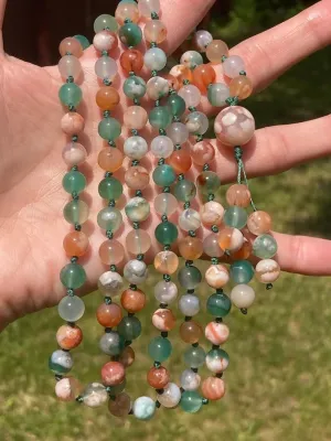 Natural Colorful Flower Agate 8mm 108 Mala Beads, Spiritual, Meditation Beads, Reiki, Japa Mala, Buddhist Prayer Beads, Yoga Bracelet, healing beads LKMALA-RRGU-3005