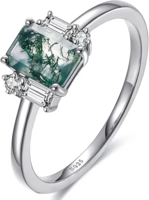 Natural Moss Agate Gemstone Rings 925 Sterling Silver Engagement Rings for Women Oval Cut Moss Agate Wedding Rings Promise Ring Size 5-9