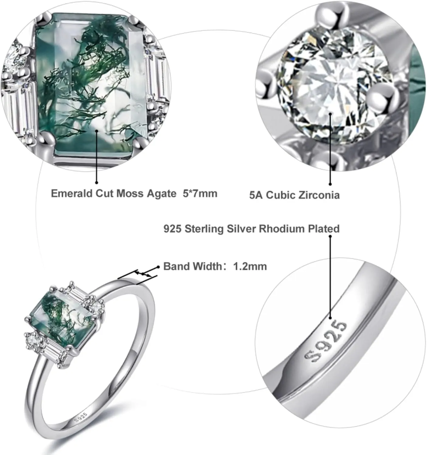 Natural Moss Agate Gemstone Rings 925 Sterling Silver Engagement Rings for Women Oval Cut Moss Agate Wedding Rings Promise Ring Size 5-9