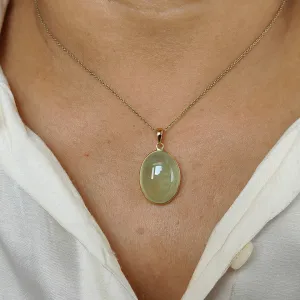Natural Oval Cut Prehnite Simple Bezel Set Pendant - 14k Gold Vermeil Pendant Natural Oval Cut Prehnite Simple Bezel Set Pendant - 14k Gold Vermeil Pendant